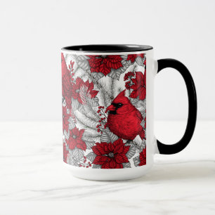 Mug Cardinaux et poinsettia en rouge et blanc
