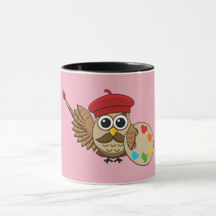 Mug Caricature de Chouette Peintre Cute