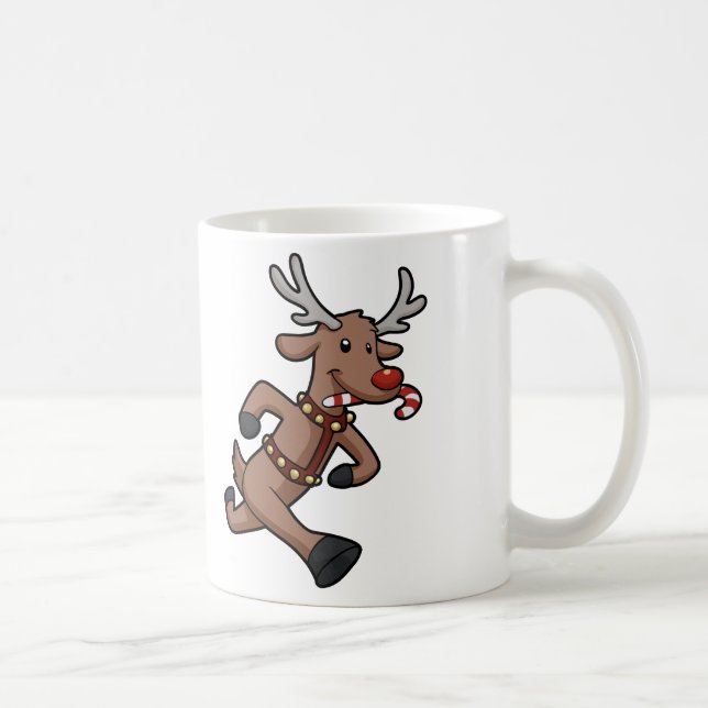 Mug Caricature de Happy Reindeer Runs | choisir la cou (Droite)