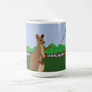 Mug Caricature Kangaroos Flying a Kite