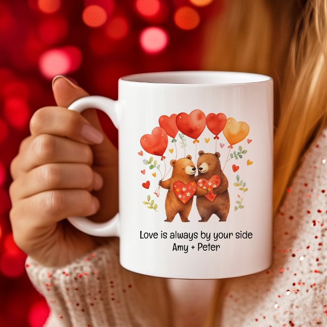 Mug Caricature mignonne Bears Love Hearts Valentine (Cute cartoon Bears Love Hearts Valentine Coffee Mug)
