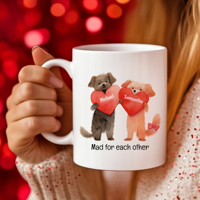 Mug Caricature mignonne des coeurs de coquelicot Valen (Cute Cartoon of Puppy Holding Hearts Valentine Coffee Mug)