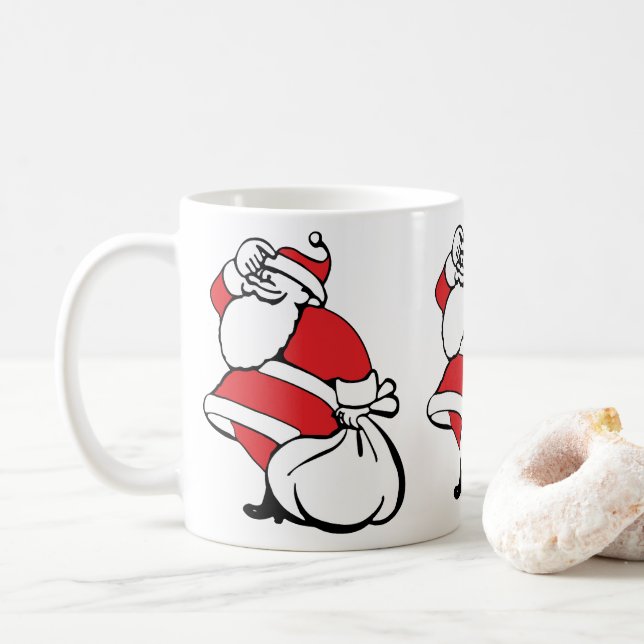 Mug Caricature Noël Jolly Père Noël, sac de jouets (Avec donut)