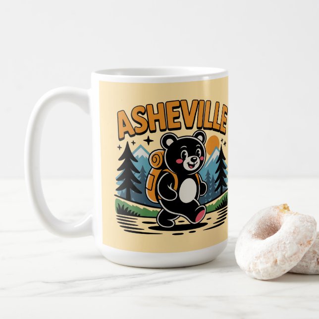 Mug Caricature Randonnée de l'ours noir Asheville (Avec donut)