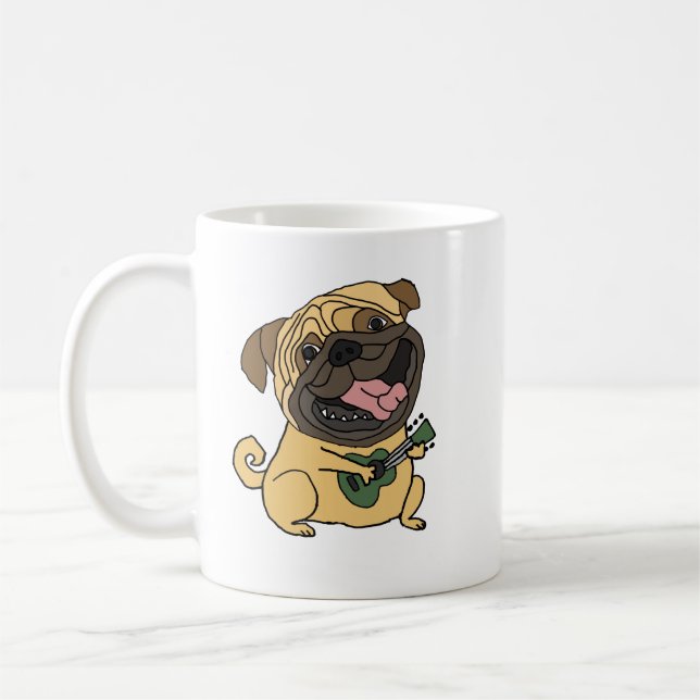 Mug Carlin drôle Jouer Ukulele Cartoon (Gauche)