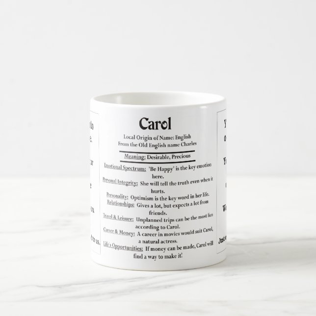 Mug Carol, l'origine et la signification et votre (Centre)