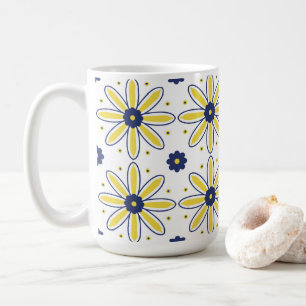 Mug Carreau de marguerite méditerranéenne bleu marine