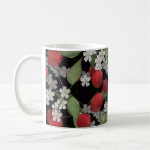 Mug Carreau de verre 3D liquide cerise et fleurs en fl