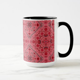 Mug Carreaux floraux en rouge et pastèque rose