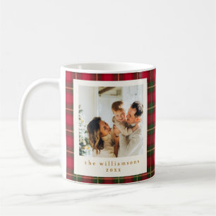 Mug Carreaux Rouge Vert Noël Deux Photo Famille Or