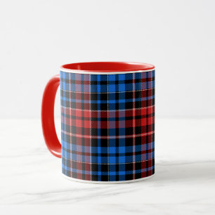 Mug Carreaux Tartan Rouge Bleu Sur Fond Noir 