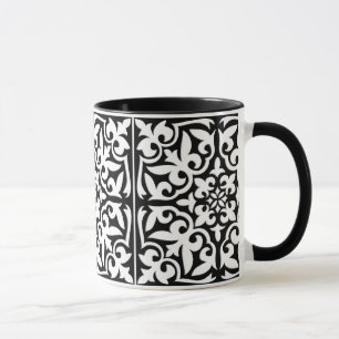 Mug Carrelage marocain - noir avec arrière - plan blan