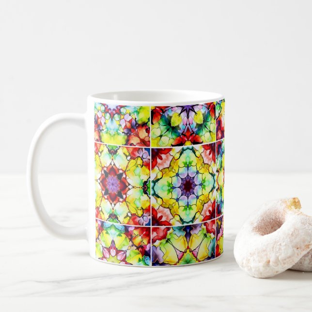 Mug Carrelage méditerranéen, Carreaux d'encre d'alcool (Avec donut)