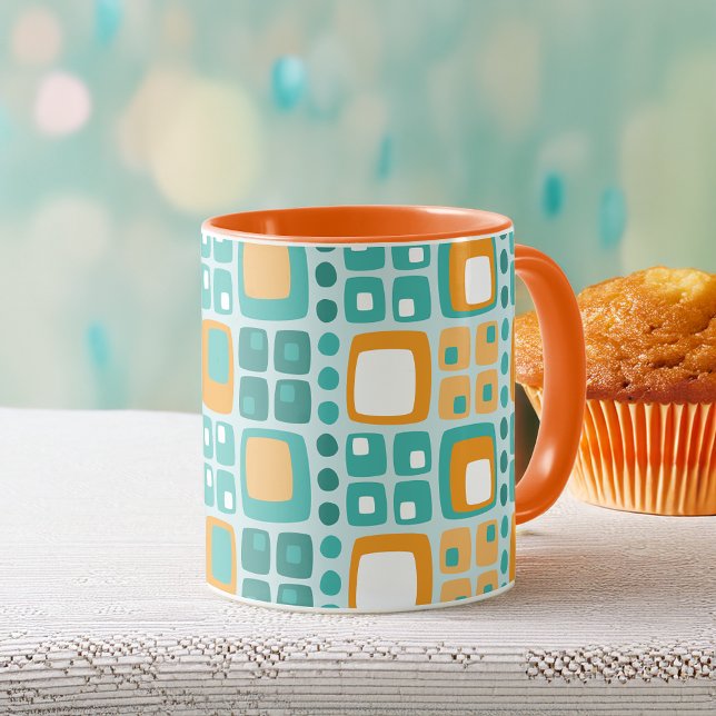 Mug Carrés et points du milieu du siècle Motif Turquoi (Créateur téléchargé)
