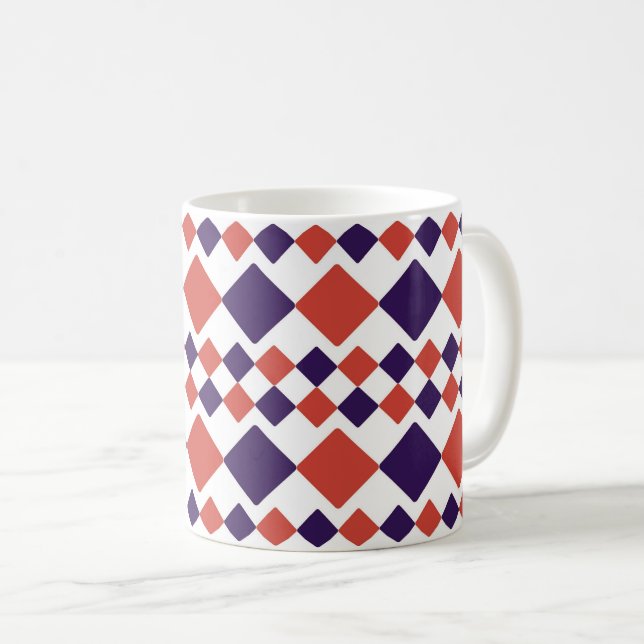 Mug Carrés géométriques bleu et rouge (Devant droit)