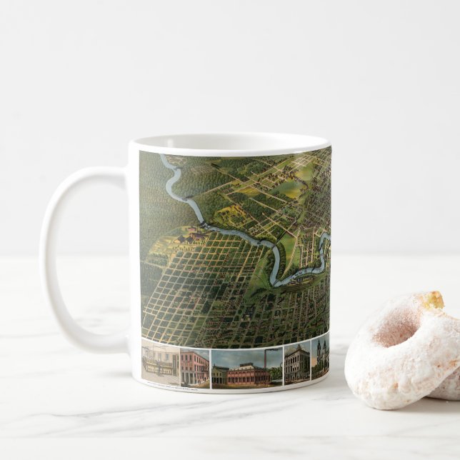 Mug Carte antique de Houston, Texas avec la rivière Bu (Avec donut)