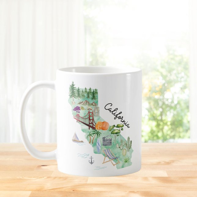 Mug Carte artistique de l'État de Californie à l'aquar (In situ Kitchen table)