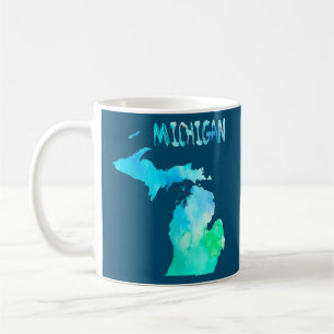 Mug Carte colorée isolée du Michigan en aquarelle