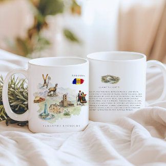 Mug Carte d'Andorre illustrée à l'aquarelle | Monogram