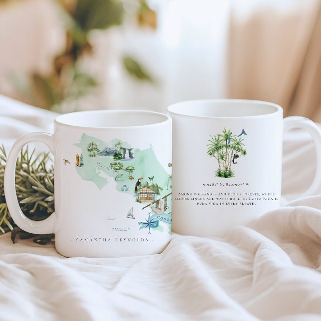 Mug Carte d'aquarelle illustrée Costa Rica | Monogramm (Créateur téléchargé)