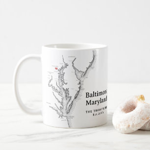 Mug Carte de Baltimore Maryland Cadeau Noir et Blanc