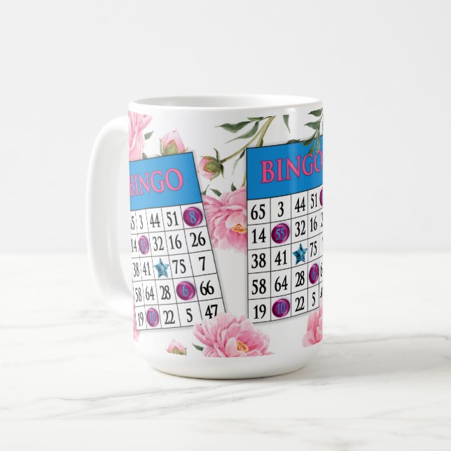 Mug Carte de Bingo avec Fleurs Roses Dainty (Devant gauche)