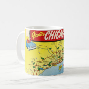Mug Carte de carte postale Vintage colorée de Chicago