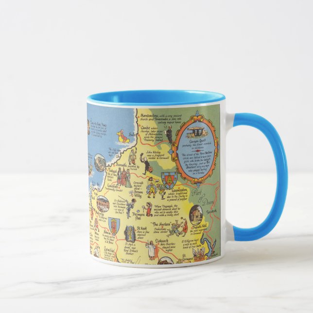 Mug Carte de Cornwall, Angleterre (Droite)