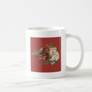 Mug Carte de vacances antique d'oiseaux de Nouvel An