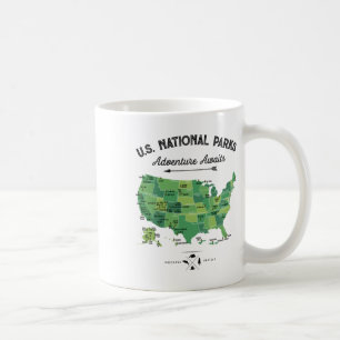 Mug Carte des 62 parcs nationaux américains vintage po