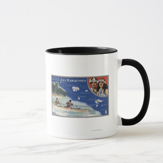 Mug Carte des îles, autochtones en canoë (Droite)