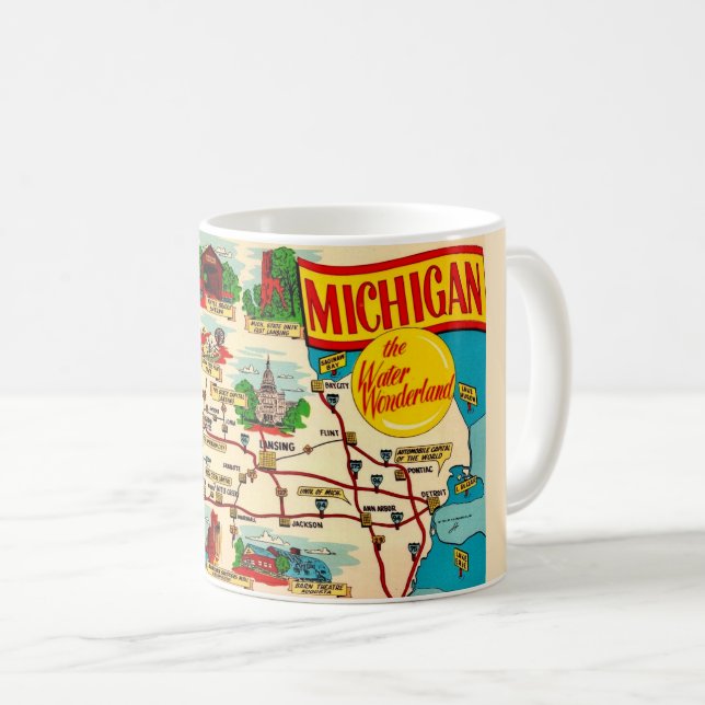 Mug Carte des merveilles de l'eau du Michigan (Devant droit)