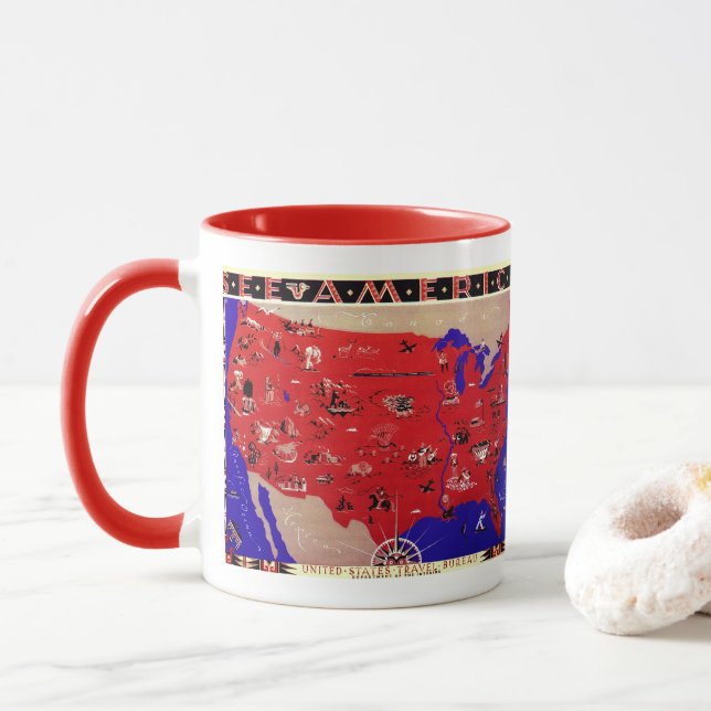 Mug Carte du Bureau de voyage des États-Unis d'Amériqu (Avec donut)