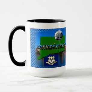 Mug Carte du Connecticut, Texte, Trimestre des couleur