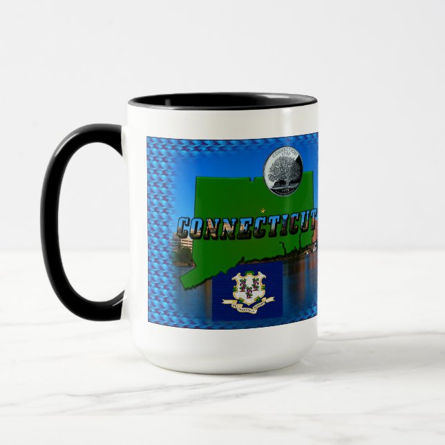 Mug Carte du Connecticut, Texte, Trimestre des couleur (Gauche)