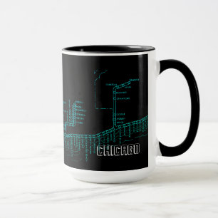 Mug Carte du métro de Chicago avec arrêts de train neo