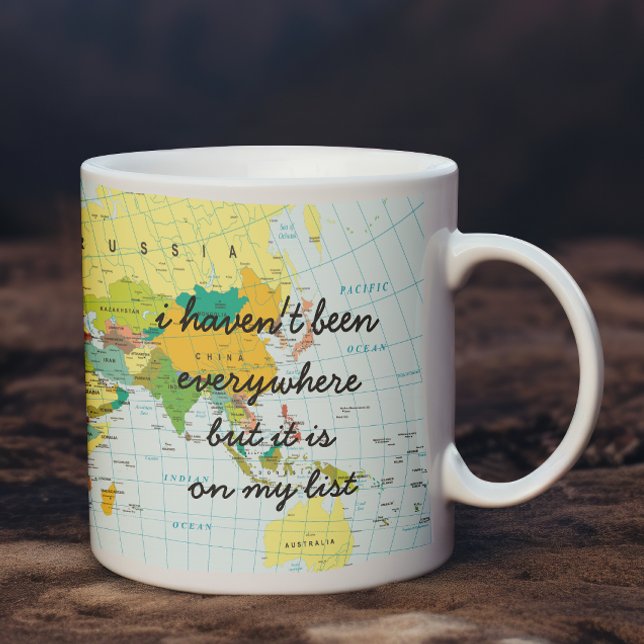 Mug Carte du monde - Je n'ai pas été partout... (This funky mug is a fantastic gift option for backpackers, adventures and world explorers.)
