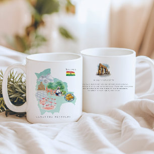 Mug Carte illustrée de Bolivie à l'aquarelle Monogra