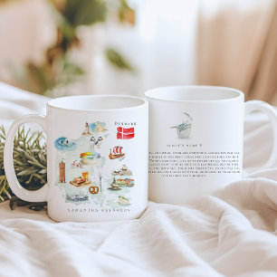 Mug Carte illustrée de Danemark à l'aquarelle Monogr