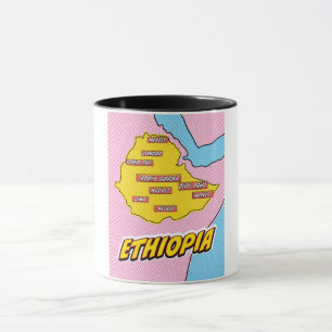 Mug Carte illustrée de l'Éthiopie dans le style Pop Ar