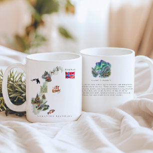 Mug Carte illustrée de Norvège aquarelle   Monogramme