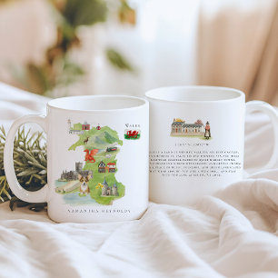 Mug Carte illustrée du pays de Galles à l'aquarelle