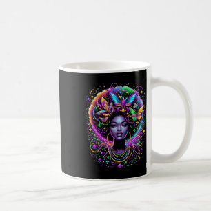 Mug Carte Masque de perles de papillon afro-Queen noir