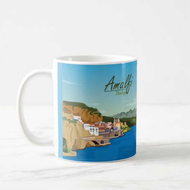 Mug Carte Paysage Amalfi Italie Dessin (Gauche)