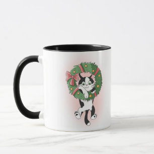 Mug Cartographie noir et blanc Chat en couronne de Noë
