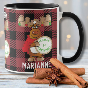 Mug Carton d'orignal Soyez Joyeux Drôle Plaid Personna
