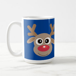 Mug Cartoon de Noël Cute Reindeer bleu