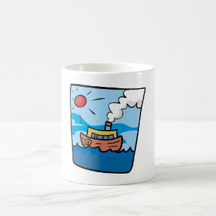 Mug Cartoon Steamship sur Ocean Waves Art nautique