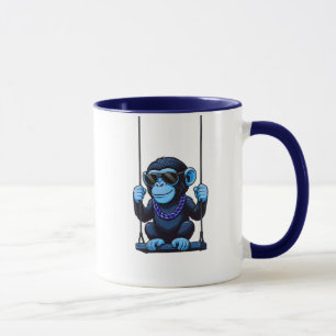 Mug cartoon stylisé singe bleu cool sur balançoire