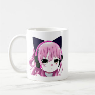 Mug Casque d'oreille rose pour fille d'Anime en chat